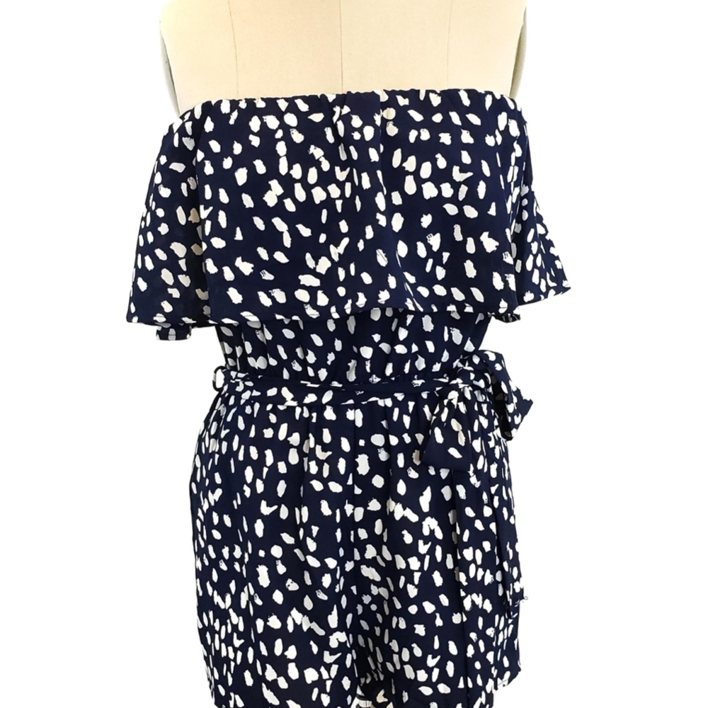 Navy Romper with white Leaves - Picture 2 of 3